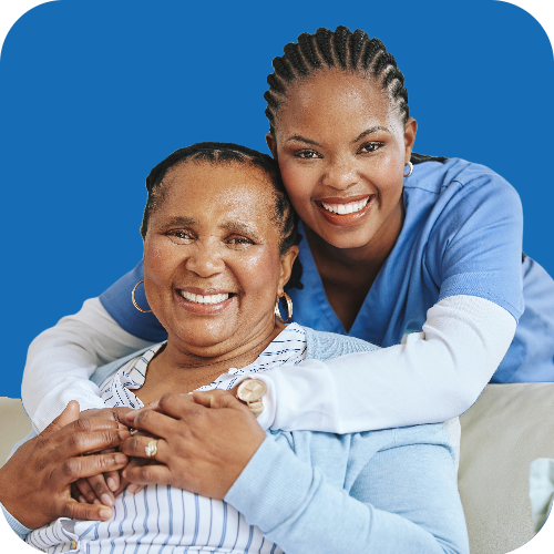 Caregiver and a patient embracing